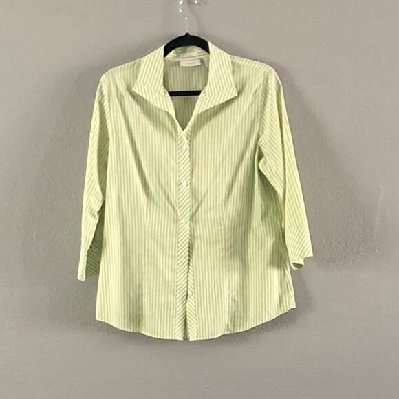 Chico's Women's Size 1 (M/8) No-Iron Stripe Button Front Top - Picture 1 of 5